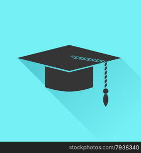 Graduation Cap Icon Isolated on Azure Background.. Graduation Cap Icon