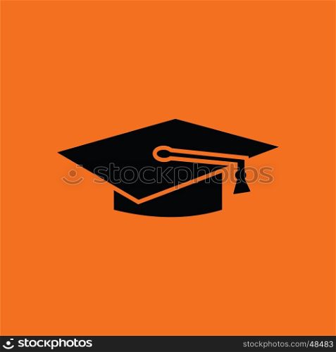 Graduation cap icon. Orange background with black. Vector illustration.
