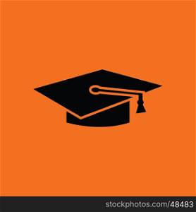 Graduation cap icon. Orange background with black. Vector illustration.
