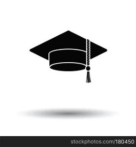 Graduation cap icon. White background with shadow design. Vector illustration.