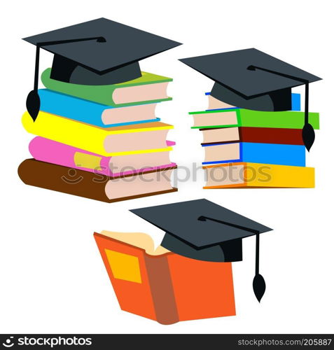 Graduation Cap On Top Of A Stack Of Books Vector. Illustration. Graduation Cap On Top Of A Stack Of Books Vector. Isolated Illustration