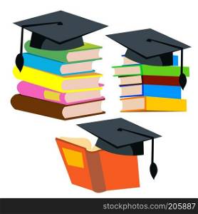 Graduation Cap On Top Of A Stack Of Books Vector. Illustration. Graduation Cap On Top Of A Stack Of Books Vector. Isolated Illustration