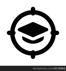Graduation cap with a crosshair isolated on a white background