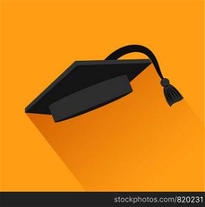 graduation cap with black cord over orange background. colorful design. vector illustration