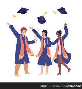 Graduation ceremony semi flat color vector characters. Editable figures. Full body people on white. International students simple cartoon style illustration for web graphic design and animation. Graduation ceremony semi flat color vector characters