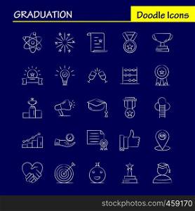 Graduation Hand Drawn Icons Set For Infographics, Mobile UX/UI Kit And Print Design. Include: Glass, Drink, Healthcare, Graduation, Map, Location, Medal, Award, Icon Set - Vector