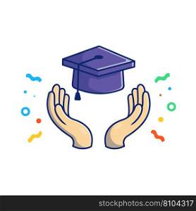 Graduation hat hands and confetti cartoon Vector Image