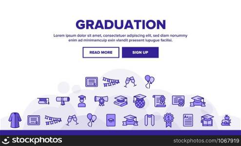 Graduation Landing Web Page Header Banner Template Vector. Certificate And Diploma, School, College Or University Graduation Illustration. Graduation Landing Header Vector