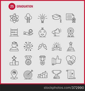 Graduation Line Icons Set For Infographics, Mobile UX/UI Kit And Print Design. Include: Glass, Drink, Healthcare, Graduation, Map, Location, Medal, Award, Icon Set - Vector
