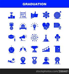 Graduation Solid Glyph Icons Set For Infographics, Mobile UX/UI Kit And Print Design. Include: Glass, Drink, Healthcare, Graduation, Map, Location, Medal, Award, Icon Set - Vector