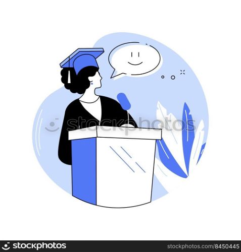 Graduation speech isolated cartoon vector illustrations. Graduate girl giving her commencement speech, student in a mantle speaks into a microphone, university education is over vector cartoon.. Graduation speech isolated cartoon vector illustrations.