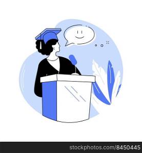 Graduation speech isolated cartoon vector illustrations. Graduate girl giving her commencement speech, student in a mantle speaks into a microphone, university education is over vector cartoon.. Graduation speech isolated cartoon vector illustrations.