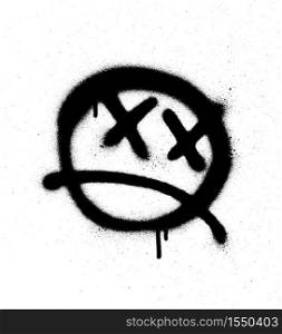 Graffiti emoticon face sprayed in black on white