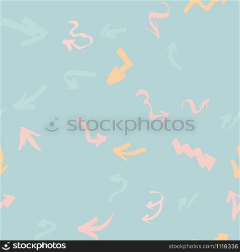 Graffiti pink arrows seamless pattern on turquoise ethnic background. Tribal hand drawn backdrop. Design for wrapping paper, wallpaper, fabric print, backdrop. Vector illustration.. Graffiti pink arrows seamless pattern on turquoise ethnic background.