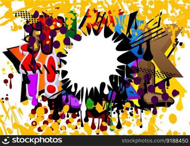 Graffiti white speech bubble with black shadow on colorful background. Abstract modern street art backdrop performed in urban painting style.
