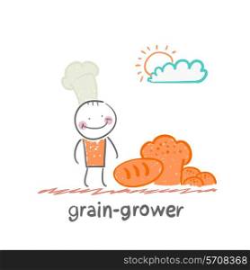 grain grower. Fun cartoon style illustration. The situation of life.