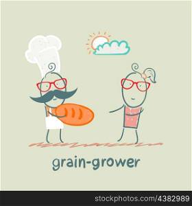 grain grower gives bread a girl