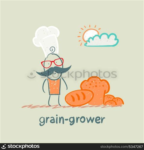 grain grower stands next to the bread