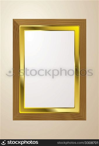 Grained light wood picture frame for gallery with gold trim