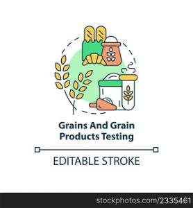 Grains and grain products testing concept icon. Food safety evaluation abstract idea thin line illustration. Isolated outline drawing. Editable stroke. Arial, Myriad Pro-Bold fonts used. Grains and grain products testing concept icon