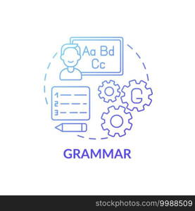 Grammar concept icon. Language learning category idea thin line illustration. Eliminating grammatical errors. Using words in making sentences. Vector isolated outline RGB color drawing. Grammar concept icon