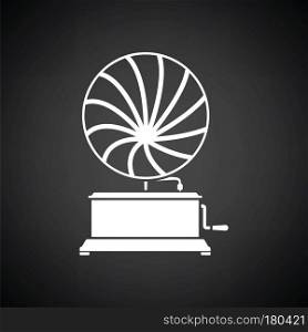 Gramophone icon. Black background with white. Vector illustration.