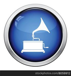 Gramophone icon. Glossy button design. Vector illustration.