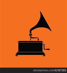 Gramophone icon. Orange background with black. Vector illustration.