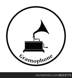 Gramophone icon. Thin circle design. Vector illustration.