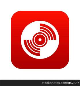 Gramophone vinyl LP record icon digital red for any design isolated on white vector illustration. Gramophone vinyl LP record icon digital red