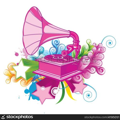 gramophone with floral vector illustration