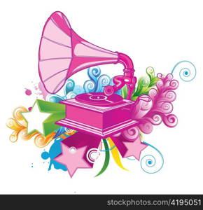 gramophone with floral vector illustration