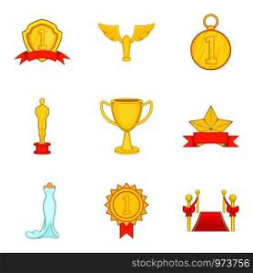 Grand award icons set. Cartoon set of 9 grand award vector icons for web isolated on white background. Grand award icons set, cartoon style