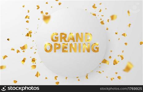 Grand opening event design. confetti gold ribbons. luxury greeting rich card.