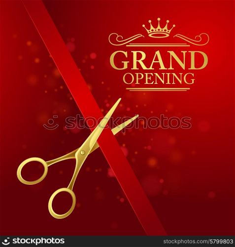 Grand opening illustration with red ribbon and gold scissors. Grand opening illustration with red ribbon and gold scissors EPS 10