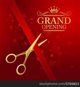 Grand opening illustration with red ribbon and gold scissors. Grand opening illustration with red ribbon and gold scissors EPS 10