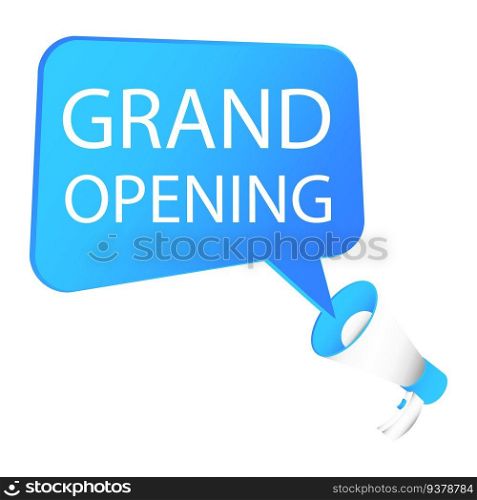 Grand opening logo with megaphone. Promotional advertising banner. EPS 10. stock image.. Grand opening logo with megaphone. Promotional advertising banner. EPS 10.