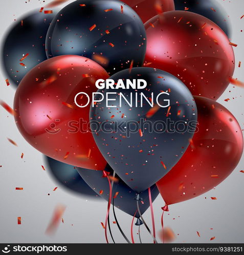 Grand Opening sign with bunch of balloons and confetti. Grand Opening ...