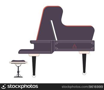 Grand piano with bench 2D linear cartoon object. Musical instrument fortiepiano isolated line vector element white background. Symphony philharmonic. Keys pianoforte color flat spot illustration. Grand piano with bench 2D linear cartoon object