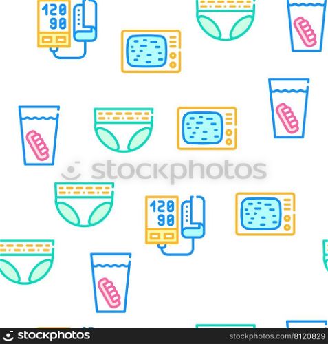 Grandfather Accessory Collection Vector Seamless Pattern Color Line Illustration. Grandfather Accessory Collection Icons Set Vector Illustrations
