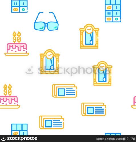 Grandfather Accessory Collection Vector Seamless Pattern Color Line Illustration. Grandfather Accessory Collection Icons Set Vector Illustrations
