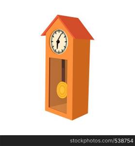 Grandfather clock icon in cartoon style on a white background. Grandfather clock icon, cartoon style