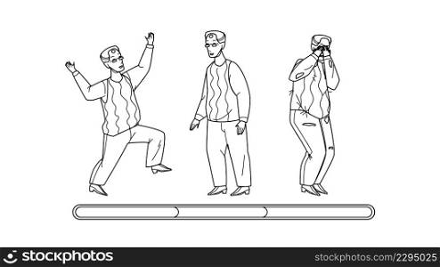 Grandfather Mood Laugh, Smile And Unhappy Black Line Pencil Drawing Vector. Happy Elderly Man Celebrative Dancing, Thoughtful And Crying, Positive And Negative Mood. Emotional Character Illustration. Grandfather Mood Laugh, Smile And Unhappy Vector