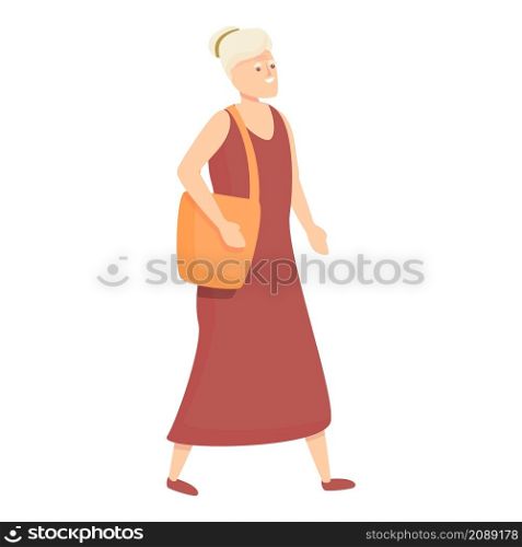 Grandma shopping icon cartoon vector. Senior old woman. Happy woman. Grandma shopping icon cartoon vector. Senior old woman