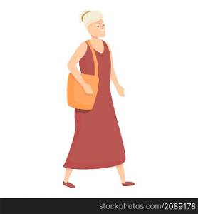 Grandma shopping icon cartoon vector. Senior old woman. Happy woman. Grandma shopping icon cartoon vector. Senior old woman