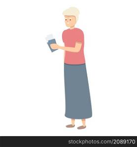Grandma travel icon cartoon vector. Senior character. Happy woman. Grandma travel icon cartoon vector. Senior character