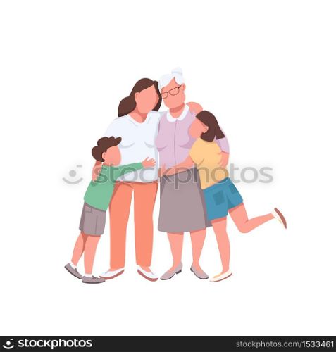 Grandma with children flat color vector faceless characters. Grandmother with daughter and grandkids. Happy family isolated cartoon illustration for web graphic design and animation. Grandma with children flat color vector faceless characters