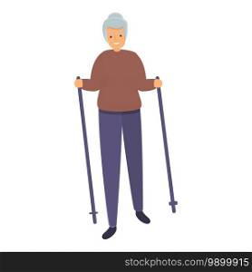 Grandmother nordic walking icon. Cartoon of grandmother nordic walking vector icon for web design isolated on white background. Grandmother nordic walking icon, cartoon style