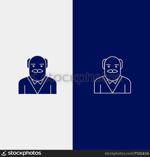 Grandpa, Father, Old Man, Uncle Line and Glyph Solid icon Blue banner Line and Glyph Solid icon Blue banner