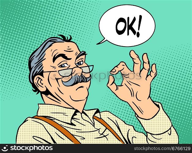 Grandpa gesture okay old man approval experience success. Grandpa gesture okay old man approval experience success pop art retro style. National Grandparents Day father
